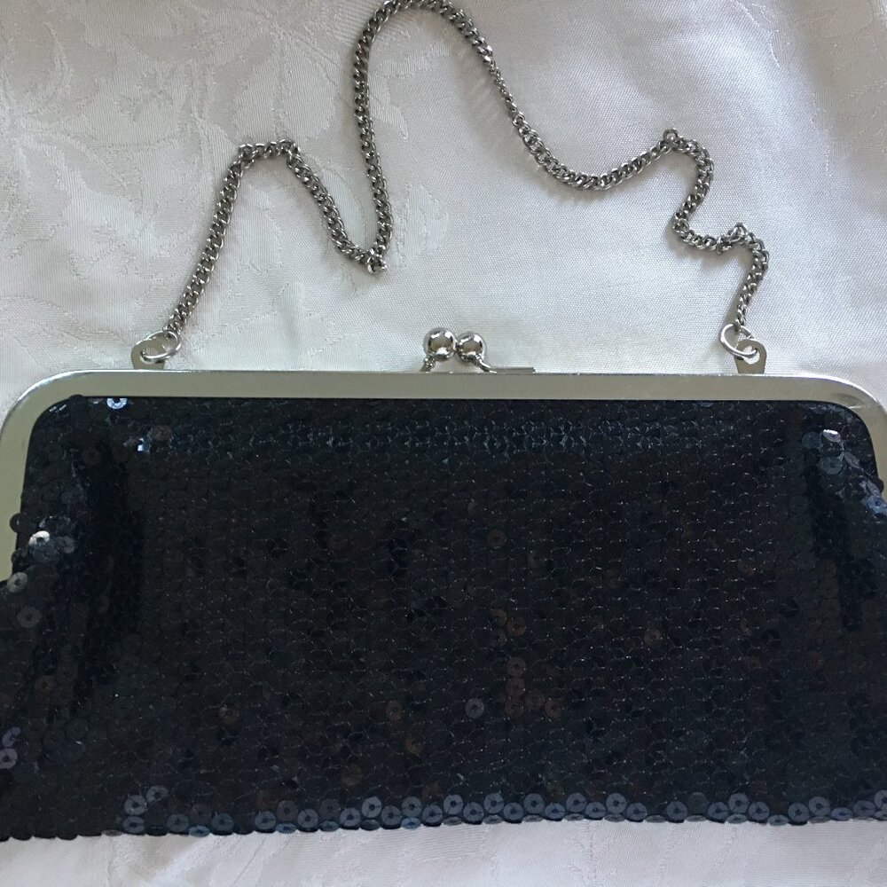 Ann Taylor Loft Vintage Black Sequin Clutch Purse